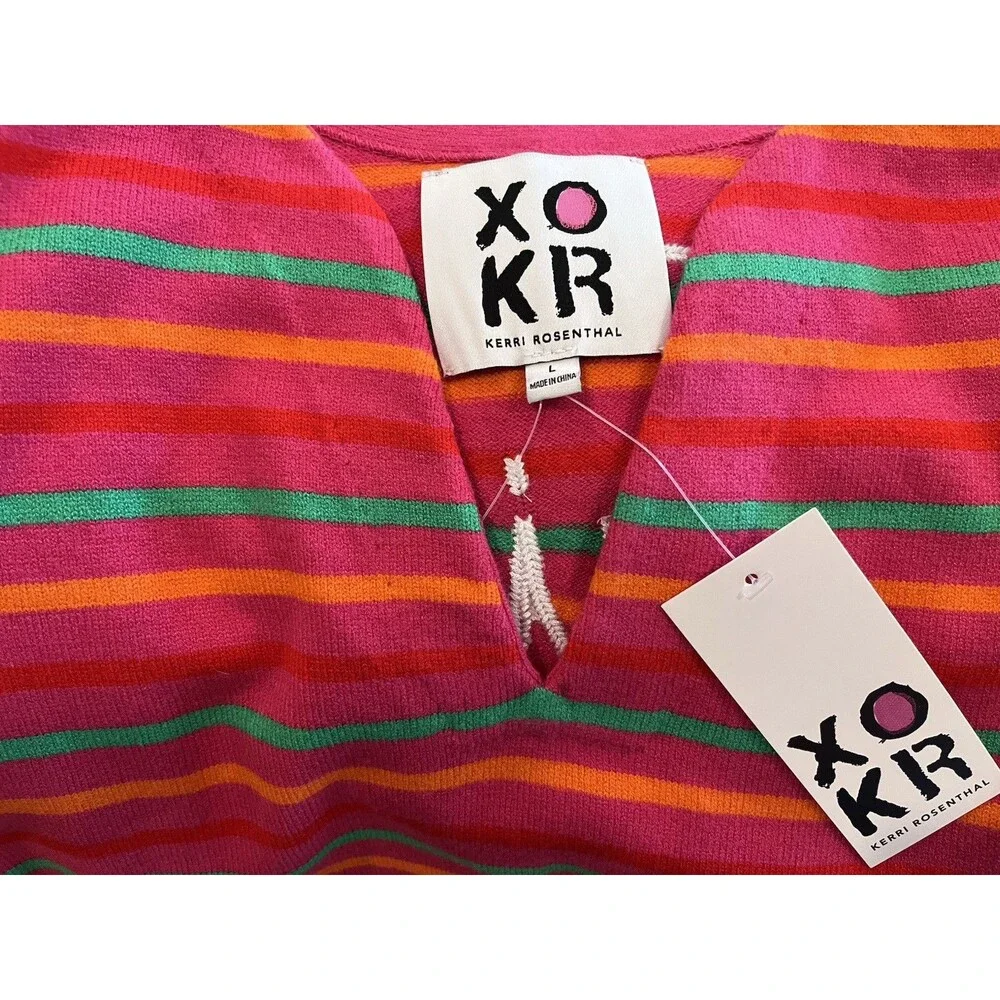 Kerri Rosenthal womens Pink Stripe NEXT SMILE'S ON YOU Pullover Sweater sz Large